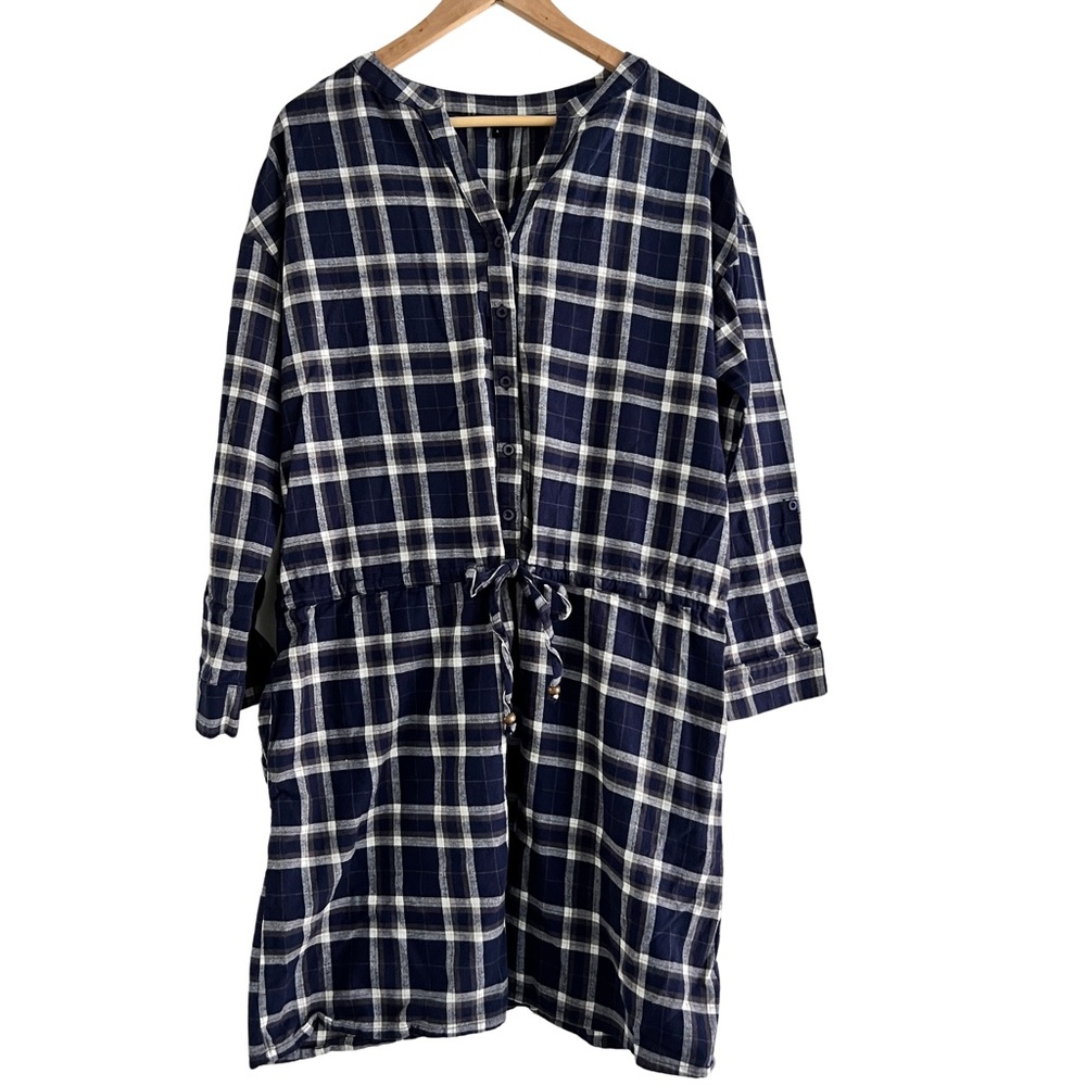 Annabelle navy white gray flannel plaid pocket shirt dress size Large - Picture 3 of 10